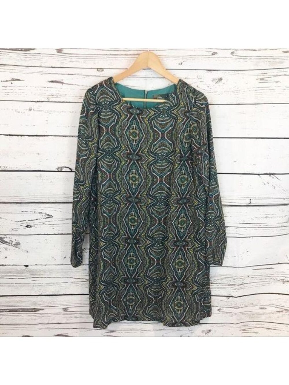 Prana Dress Womens Medium Cece Medallion Shift Green Paisley Lined‎ Lightweight